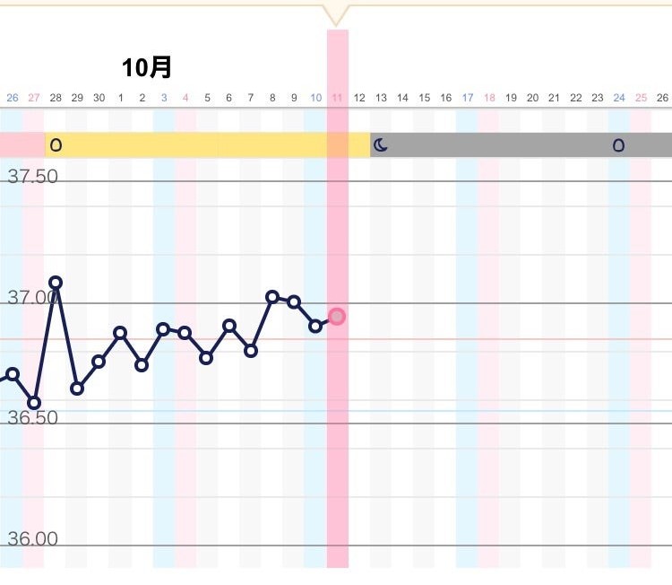妊娠時の基礎体温グラフ 二段上がり 高温期16日目